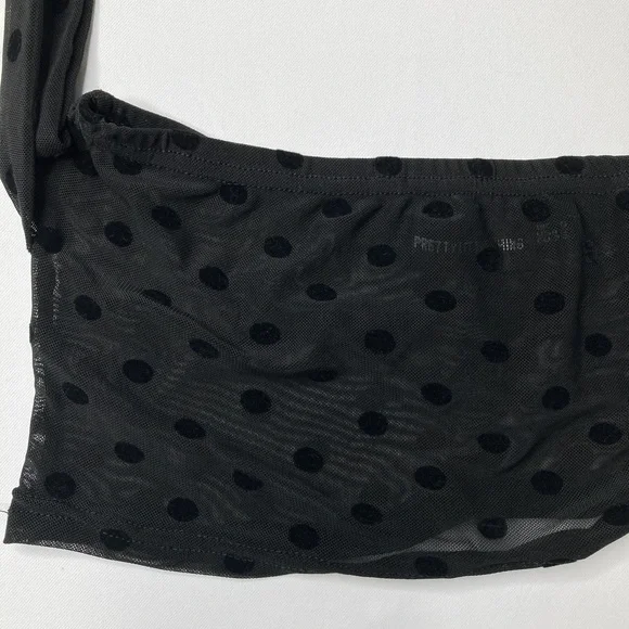PrettyLittleThing Black Poker Dot Print Cowl Neck Crop Top Size 2 - Picture 7 of 7